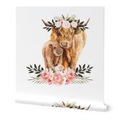 18x18" pink spring floral highland cow 
