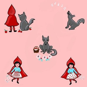 Little red and the wolf in pink red gray