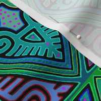 Panama Kuna Indian Mola Diamond - Green Pink Blue - Baby Quilt