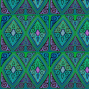 Panama Kuna Indian Mola Diamond - Green Pink Blue - Baby Quilt