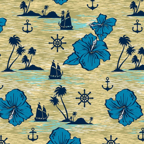 Lahaina Clipper Nautical Tropical in Khaki and Indigo