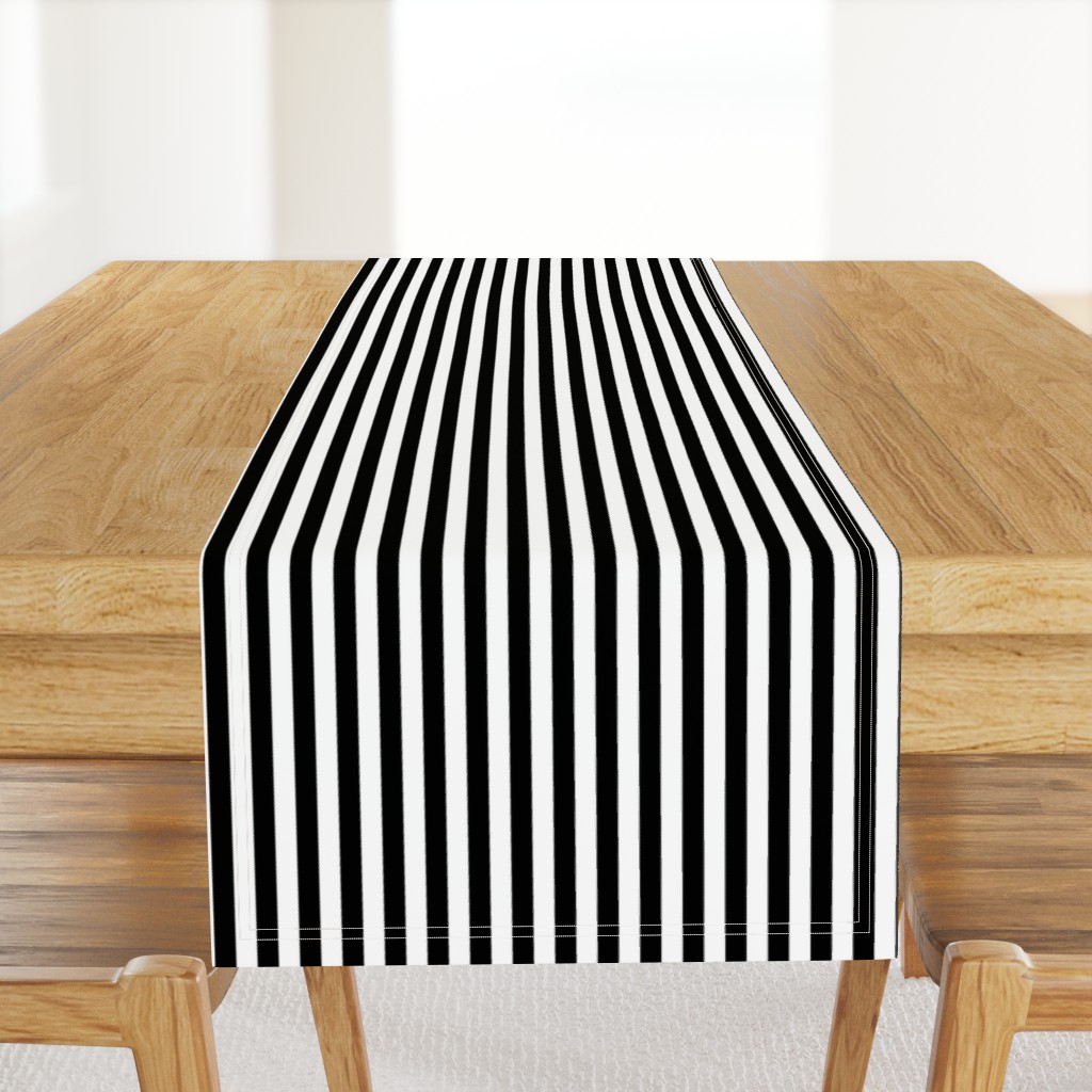 Black and White Thin Vertical Half Inch Picnic Stripes