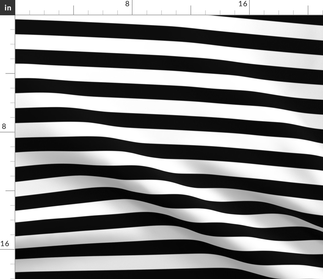 Black and White Horizontal Beach Hut 1" Stripes