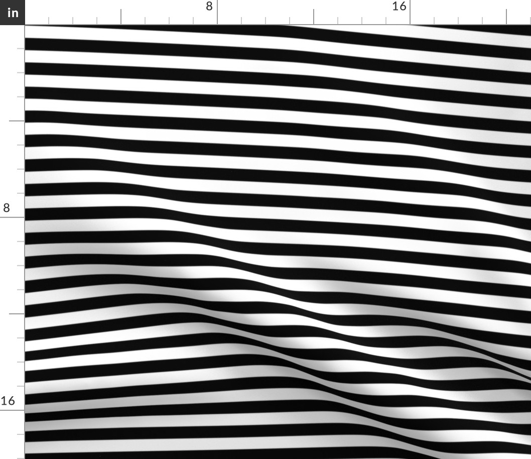 Black and White Thin Horizontal Half Inch Picnic Stripes