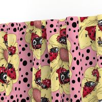 some quirky ladybugs and a couple of cute bees, large scale, pink coral yellow red black white