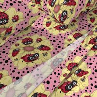 some quirky ladybugs and a couple of cute bees, large scale, pink coral yellow red black white