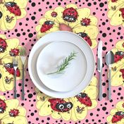 some quirky ladybugs and a couple of cute bees, large scale, pink coral yellow red black white