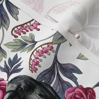 Crow, Bleeding Heart & Roses Floral/Botanical Pattern