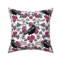 Crow, Bleeding Heart & Roses Floral/Botanical Pattern