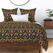 Dark Floral Print - Sunflowers, Tulips, Roses & Delphinium