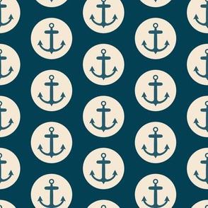 Nautical: Anchors in circles-dark blue background