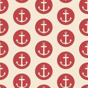 Nautical: Anchors in circles-red