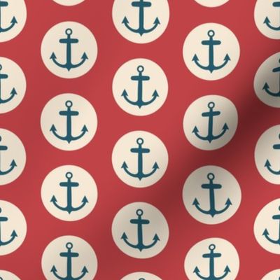 Nautical: Anchors in circles-red background