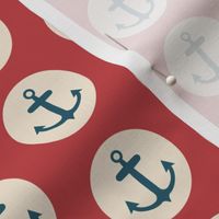 Nautical: Anchors in circles-red background