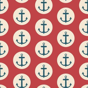 Nautical: Anchors in circles-red background