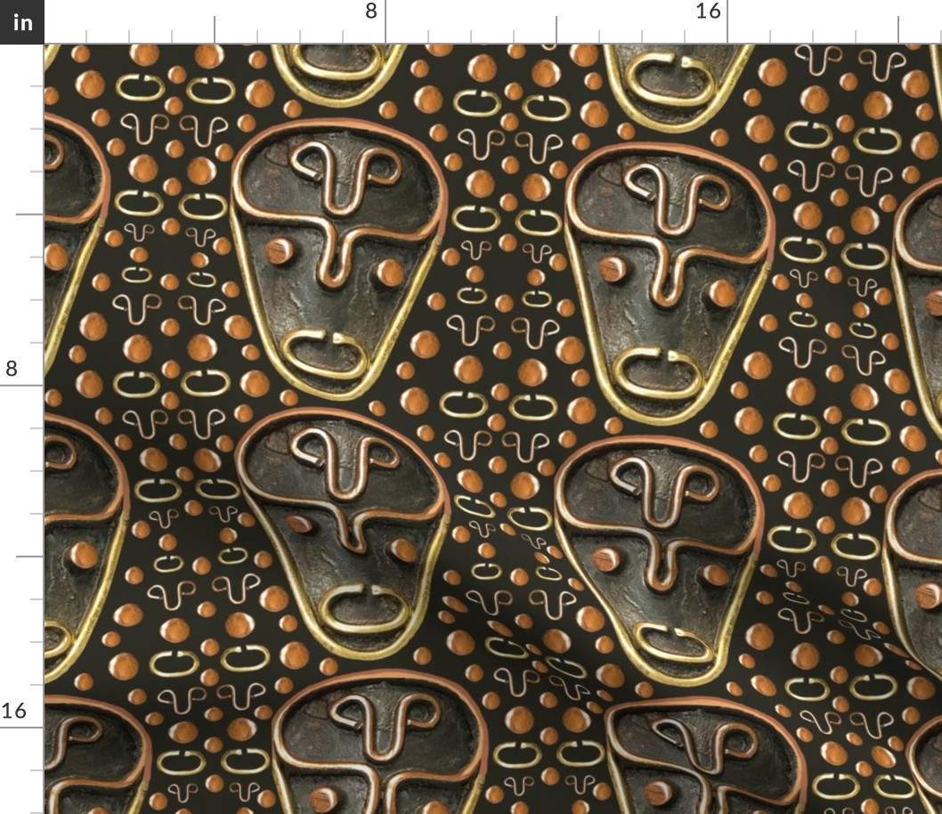 African Mask Copper Brass on Brown