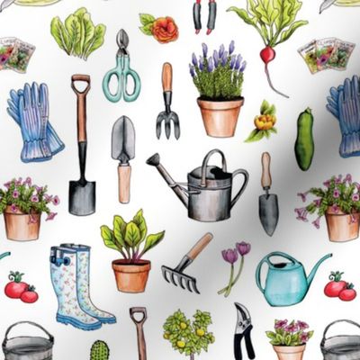 Garden Gear - Spring Gardening Pattern w/ Garden Tools & Supplies