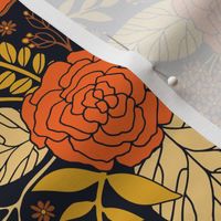 Retro Orange, Yellow, Brown, & Navy Floral Pattern