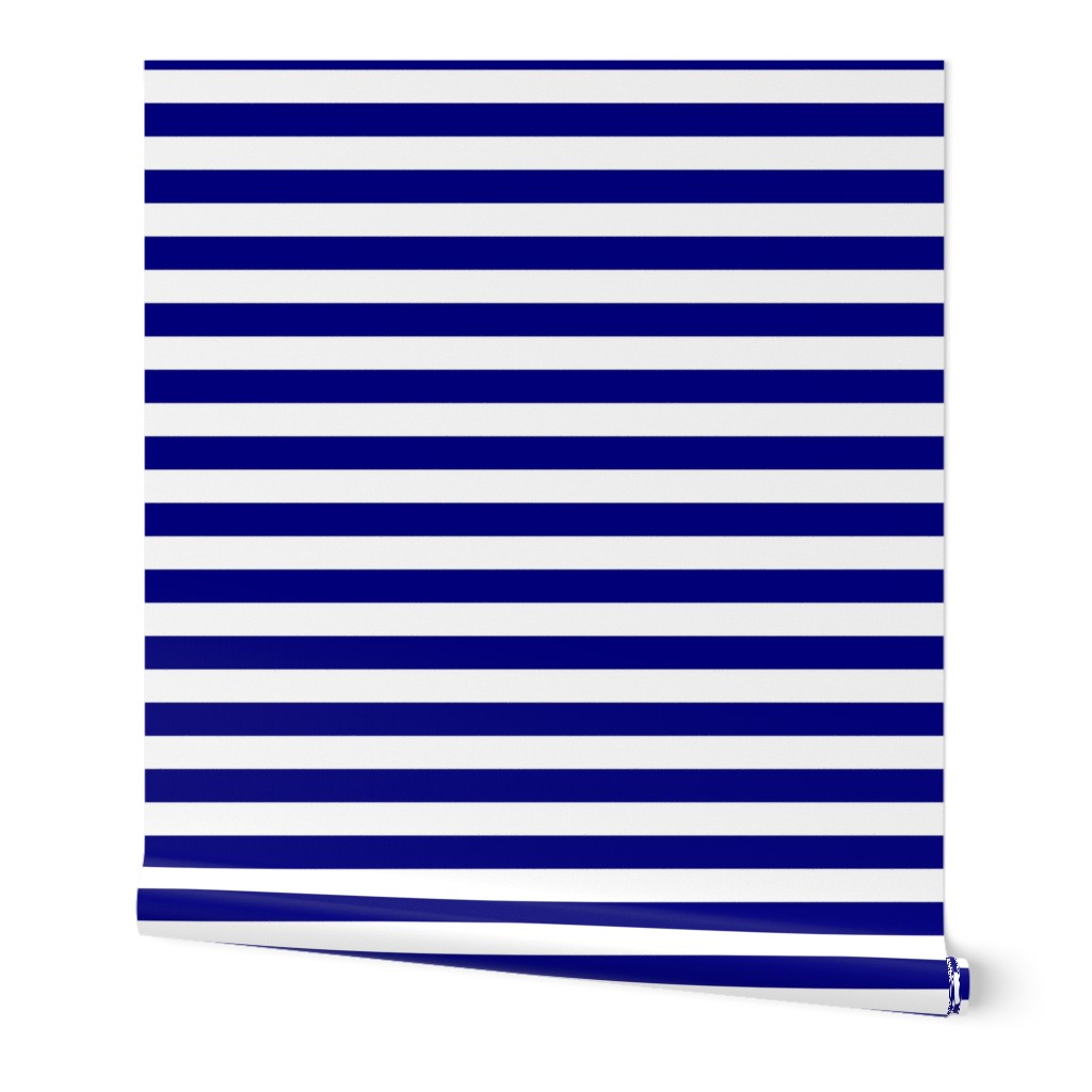 Blue and White Big 1-inch Beach Hut Horizontal Stripes