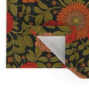 Green, Red & Orange Floral/Botanical Pattern