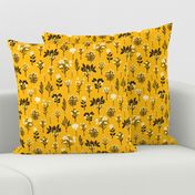 Mustard Yellow, Black & White Floral/Botanical Pattern