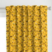 Mustard Yellow, Black & White Floral/Botanical Pattern