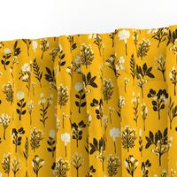 Mustard Yellow, Black & White Floral/Botanical Pattern