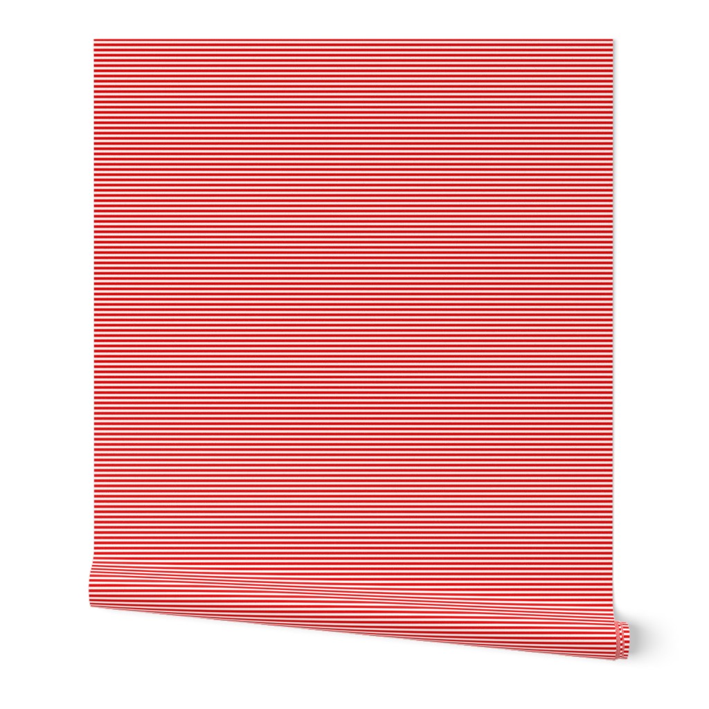 Red and White Thin 1/8 inch Horizontal Pencil Stripes