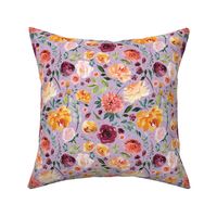 watercolor paprika orange floral on  purple