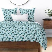 Lush summer jungle tropical rainforest leaves and birds of paradise flowers teal blue ochre green LARGE