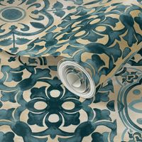 19-07z Teal Tan Boho Moroccan Tile