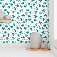 Lush summer jungle tropical rainforest leaves and birds of paradise flowers teal pink