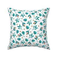 Lush summer jungle tropical rainforest leaves and birds of paradise flowers teal pink