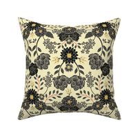 Gray, Black, Cream, Yellow & Red Sophisticated Floral Pattern