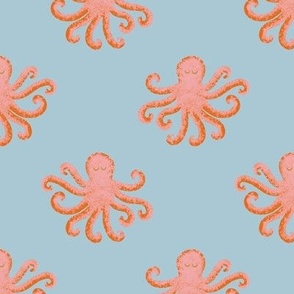 Coral Octopus on Baby Blue