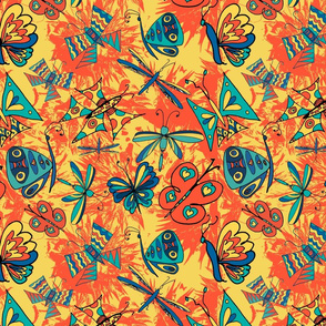'Butterflies a Flutter' in Yellow and Red Background