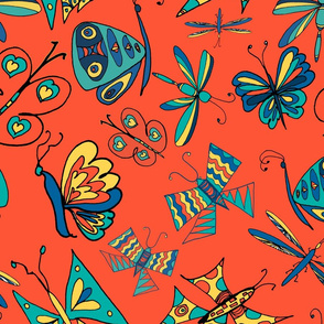 'Butterflies a Flutter' in Red Background