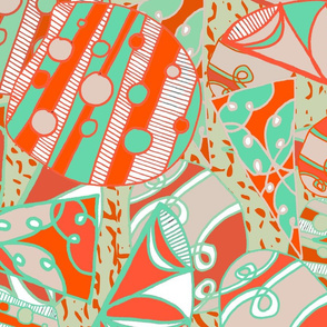 FUNKY BLOBS IN MINTGREEN AND CORAL REDS