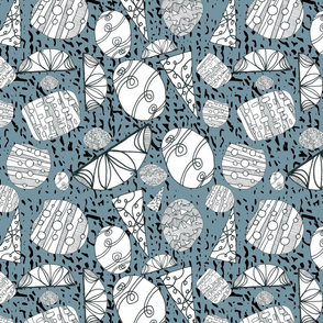 'Funky Blobs' in Slate Blue, Black and White
