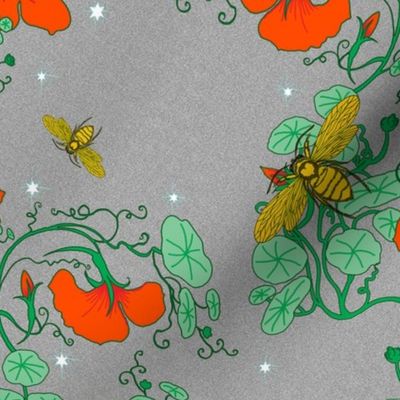 Bees in Nasturtiums Grey