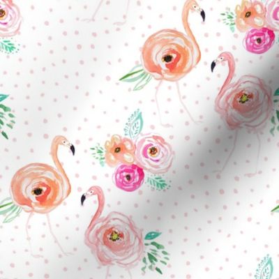 8" Floral Flamingo Florals with Blush Pink Polka Dots