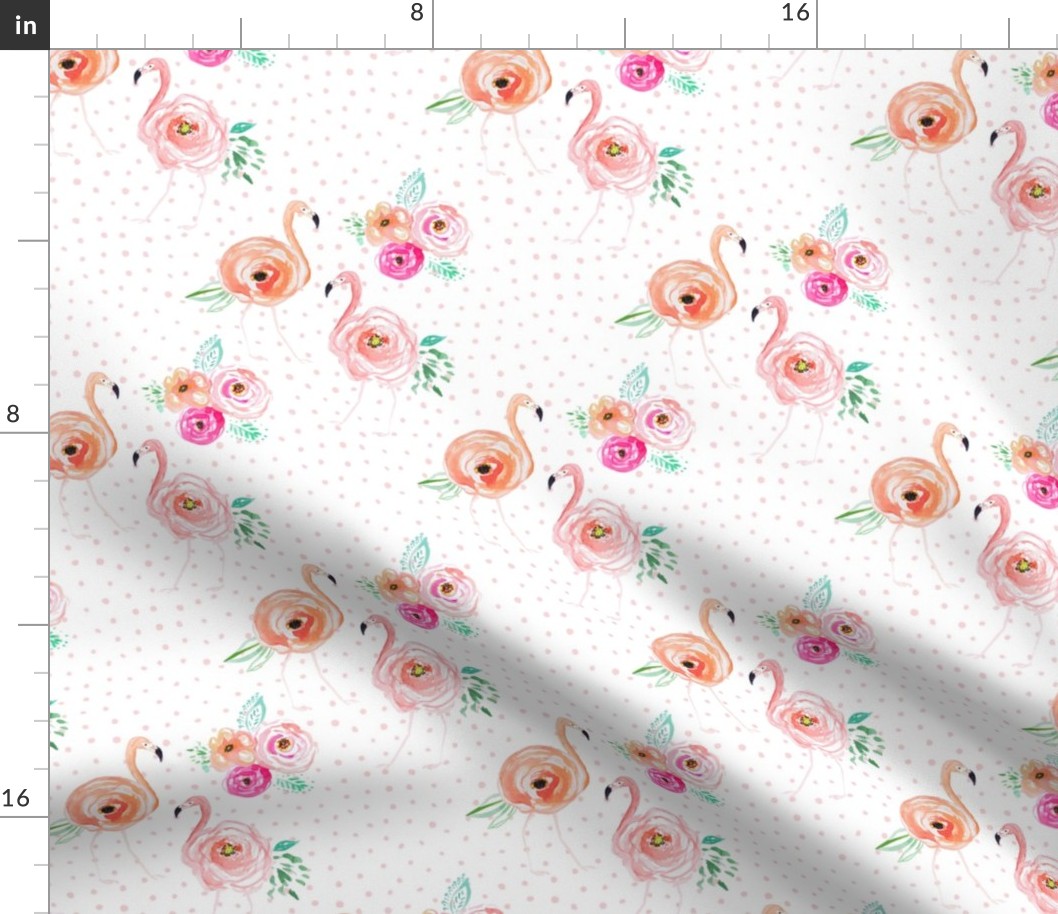 8" Floral Flamingo Florals with Blush Pink Polka Dots