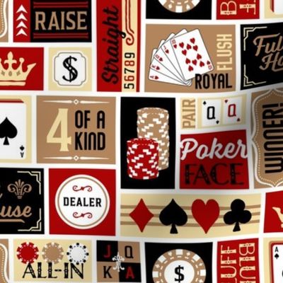 Patchwork Poker Phrases:  Dark Red & Gold 