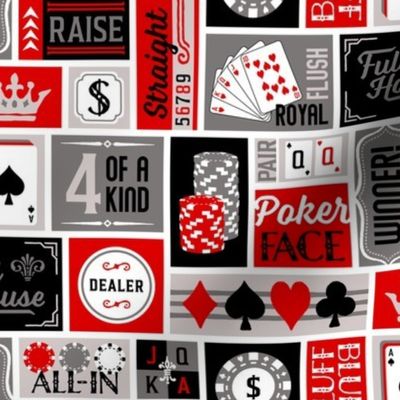 Patchwork Poker Phrases: Red and Gray 