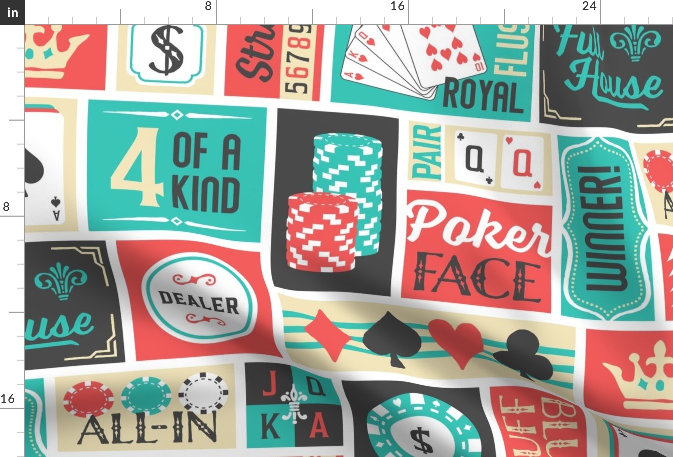 XL Blanket Size Patchwork Poker Phrases: Retro Color 