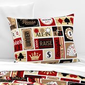 XL Blanket Size Patchwork Poker Phrases: Dark Red & Gold