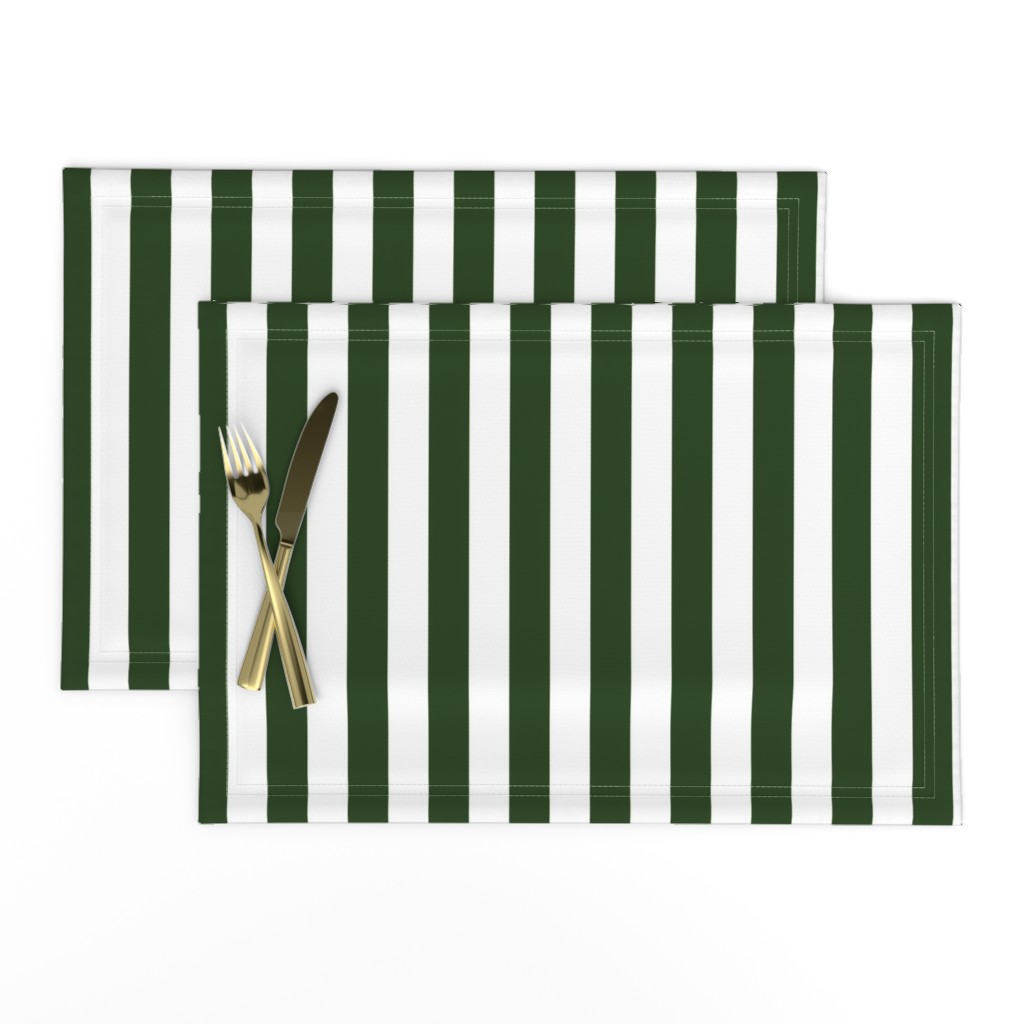 Forest Green and White Big 1-inch Beach Hut Vertical Stripes