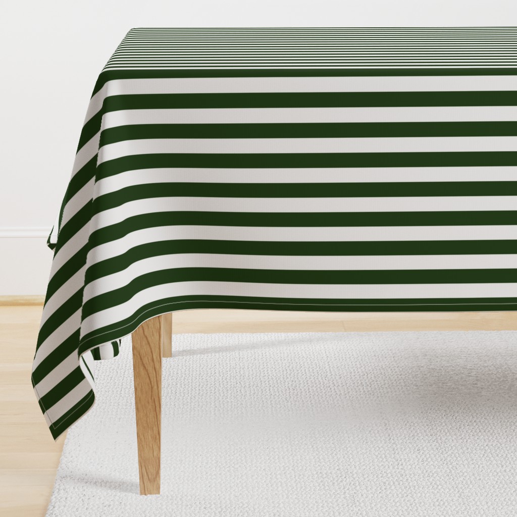 Forest Green and White Big 1-inch Beach Hut Vertical Stripes