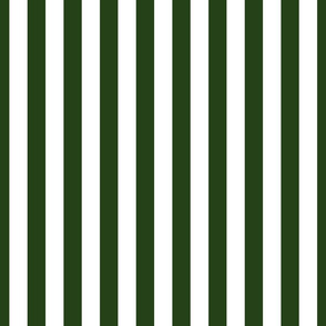 Forest Green and White Big 1-inch Beach Hut Vertical Stripes