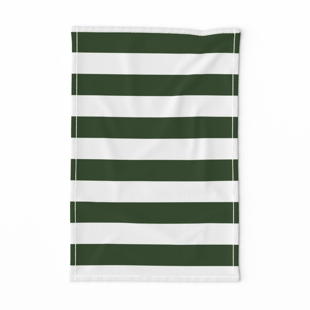 Forest Green and White Wide 2-inch Cabana Tent Horizontal Stripes